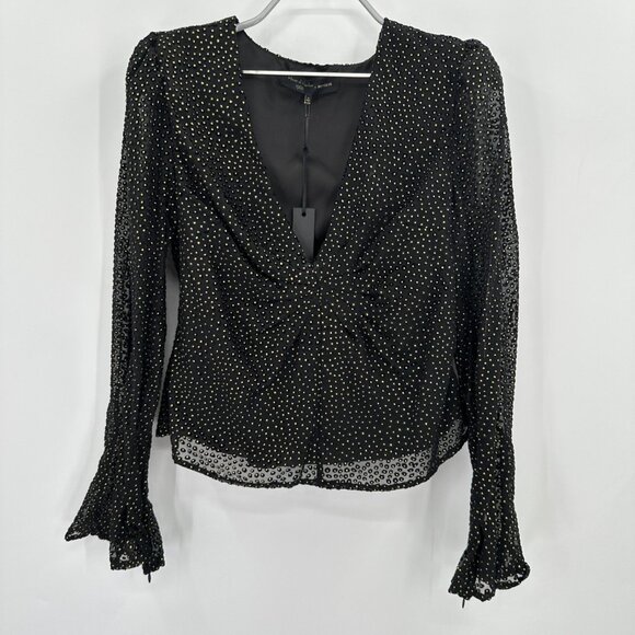 House of Harlow x REVOLVE V-Neck Blouse size XS Black with Gold Dots - Picture 1 of 8